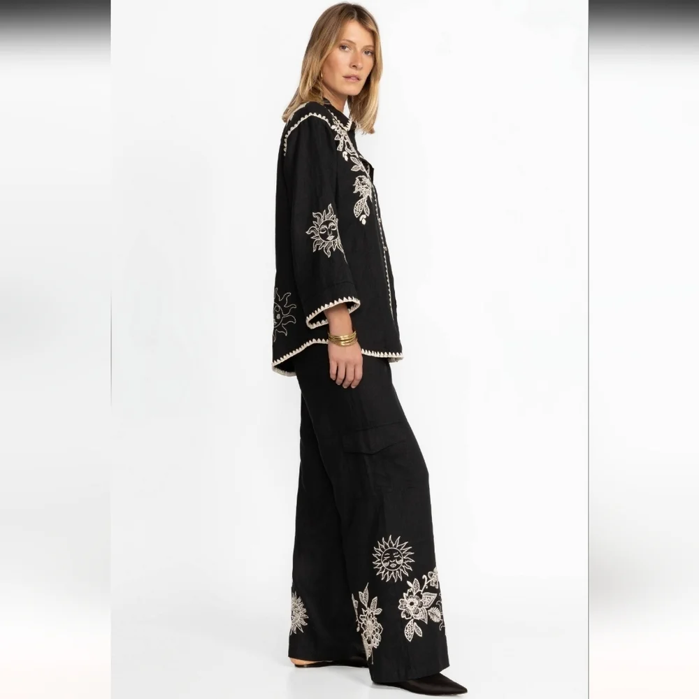 Johnny Was Addison Embroidered Wide-Leg Linen Pants. MSRP $248. Size M - Picture 2 of 12